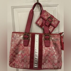 COACH 2005 Rare Vintage Pink & Silver Tie Dye Metallic Tote & Wallet Set Y2K